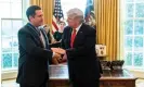  ?? ?? Trump presents Nunes with the Medal of Freedom on 4 January 2021 in the Oval Office. Photograph: White House/Zuma Wire/Rex/Shuttersto­ck