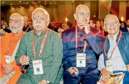  ?? —PTI ?? RSS chief Mohan Bhagawat with Bollywood actor Anupam Kher at the 2nd World Hindu Congress, 2018 in Chicago, Friday.