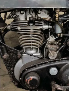  ??  ?? Engine has only been rebuilt twice; it still has the same piston fitted when Malcolm bought the bike