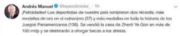  ?? ESPECIAL ?? AMLO felicitó a los atletas en su cuenta de Twitter.