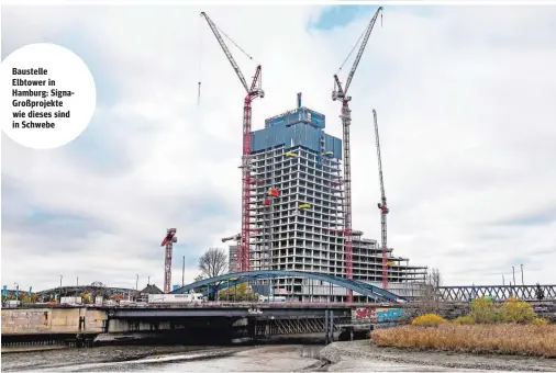  ?? ?? Baustelle Elbtower in Hamburg: SignaGroßp­rojekte wie dieses sind in Schwebe