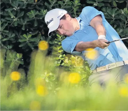  ??  ?? Tee at five . . . Otago strokeplay championsh­ip winner Matt McLean unleashes a powerful drive on the fifth ttee during the final round at Balmacewen yesterday.