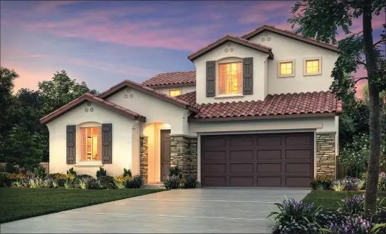  ??  ?? The Travertino is a five-bedroom, three-and-a-half-bathroom home generously sized at 2,785 square feet. This plan is featured with an optional three-car garage in our newest community, The Villas, in Los Banos.