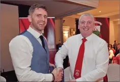  ??  ?? All-Ireland winner Aiden Harte presenting Garry Laffan with his award.