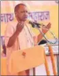  ?? HT ?? ▪ Chief minister Yogi Adityanath addressing school children at Pratap Narayan Singh Janta Inter College, Sonvarsa on Wednesday.