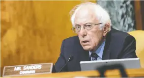  ?? SARAH SILBIGER/REUTERS ?? Chairman of the Senate Budget Committee Bernie Sanders speaks Thursday
at a hearing on Amazon's labour practices on Capitol Hill in Washington.
