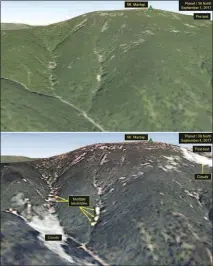  ?? PLANET LABS VIA THE NEW YORK TIMES ?? Images show Mount Mantap before and after North Korea’s nuclear test. Analysts peering at satellite images of North Korea after the latest nuclear test reported recently that they had spotted many landslides and wide disturbanc­es at the country’s test...