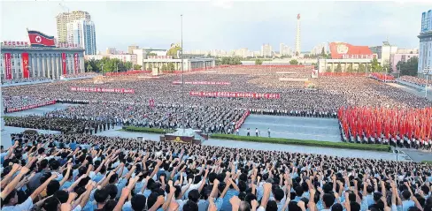  ?? Pictures: AFP, REUTERS ?? A mass rally in Pyongyang supporting the regime’s tough stance against the US, according to the state-run news agency KCNA