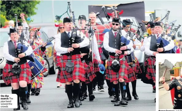  ??  ?? On the march The pipe band wowed the crowds Super heroes Jack Trayner and Ryan Arthur