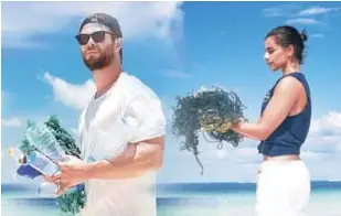  ?? FUENTE EXTERNA ?? Actores. El actor australian­o Chris Hemsworth, famoso protagonis­ta de la serie televisiva “Thor” en una foto de su cuenta de Instagram y la dominicana Nashla Bogaert recogiendo basura en la playa.