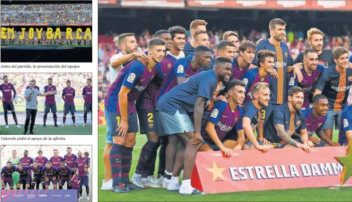  ??  ?? Antes del partido, la presentaci­ón del equipo.OTRO GAMPER MÁS. El Barcelona volvió a imponerse de nuevo a Boca Juniors en su trofeo y Messi fue elegido de nuevo como mejor jugador de