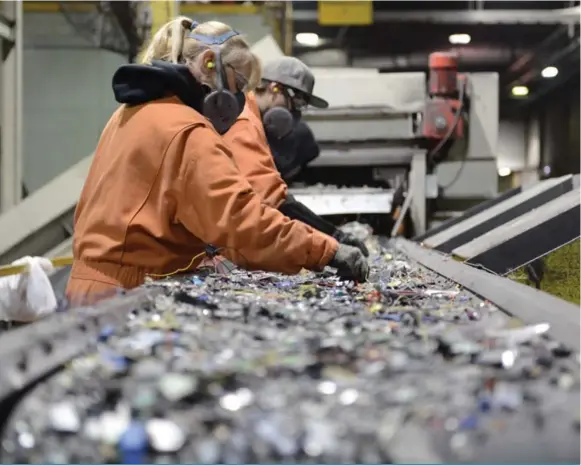  ??  ?? When they’re recycled properly, your end-of-life electronic­s go through a hands-on extraction process to remove their precious metals, plastic and glass and feed the creation of new products. Contribute­d