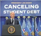  ?? MARK HOFFMAN/MILWAUKEE JOURNAL SENTINEL VIA USA TODAY NETWORK ?? President Joe Biden announces a new student loan forgivenes­s program on April 8 in Madison, Wis.