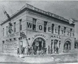  ?? Courtesy UTSA Special Collection­s ?? In 1882, German immigrants August and Joseph Woeltz built “Woeltz’s Hall,” a two-story, brick-and-stone building that later became known as the Finck Building. It was one of the first structures in the area.