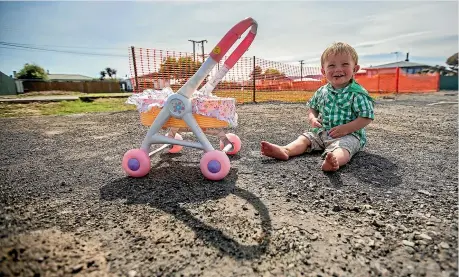  ?? DAVID UNWIN/STUFF ?? If they build it, he will play. Caleb Cowburn, 1, one of the many children the new hall will cater for.