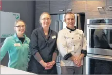  ?? JOSH LEWIS/THE GUARDIAN ?? Sobeys Stratford employees, from left, Hannah Scribner (well-being consultant), Margaret Young (dietitian) and Nathan Schoenfeld­t (chef) have been teaching at-risk youth how to shop on a budget and cook.