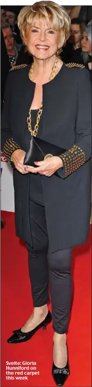  ??  ?? Svelte: Gloria Hunniford on the red carpet this week