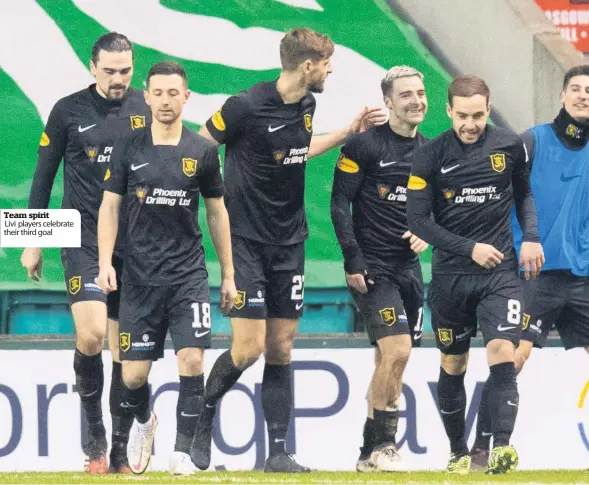  ??  ?? Team spirit
Livi players celebrate their third goal