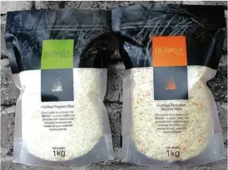  ??  ?? Beras+ Nutri and Beras+ Vita consist of enriched rice-like kernels added to Thai fragrant rice and parboiled rice respective­ly.