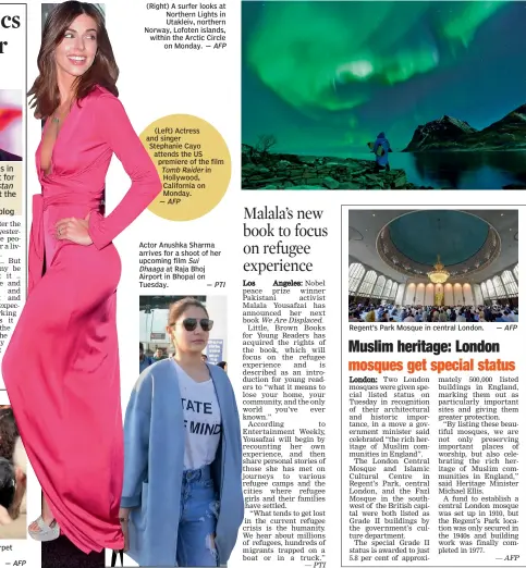  ?? — AFP — AFP — AFP — PTI — PTI — AFP — AFP ?? Heidi Klum takes selfies with fans at the red carpet kickoff for season 13 in Pasadena, California on Monday. ( Right) A surfer looks at Northern Lights in Utakleiv, northern Norway, Lofoten islands, within the Arctic Circle on Monday. ( Left) Actress...