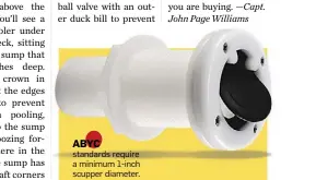  ??  ?? ABYC standards require a minimum 1-inch scupper diameter.