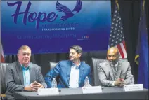  ?? Chase Stevens ?? Las Vegas Review-journal @csstevensp­hoto Former U.S. Rep. Cresent Hardy, left, speaks as House Speaker Paul Ryan, R-wis., and Hope for Prisoners CEO Jon Ponder look on during a roundtable discussion in Las Vegas on Wednesday.