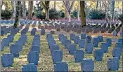  ?? MICHAEL PROBST/AP ?? A field of graves belonging to World War I soldiers in the main cemetery in Frankfurt, Germany.