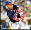  ??  ?? Washington Nationals’ Starlin Castro hits a two-RBI single during the second inning of a baseball game against the San Diego Padres, on July 7, in San Diego. (AP)