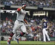  ?? MORRY GASH — THE ASSOCIATED PRESS ?? Francisco Lindor celebrates after hitting a home run during the seventh inning May 9 in Milwaukee.