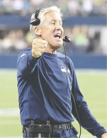  ?? KIRBY LEE/USA TODAY SPORTS FILES ?? Seattle Seahawks head coach Pete Carroll won two national championsh­ips at the University of Southern California, captured one Super Bowl and nearly another the following year. And at 67, Carroll says he’s not done coaching.