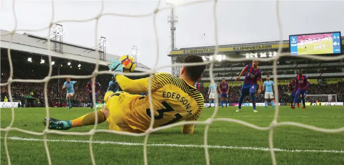  ?? Getty; Reuters ?? Clockwise from top: by the time Ederson saved City by stopping the penalty from Luka Milivojevi­c, Guardiola’s men had lost their winning streak and starters Gabriel Jesus and Kevin de Bruyne to injury