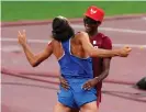  ?? Photograph: Aleksandra Szmigiel/Reuters ?? Gianmarco Tamberi and Mutaz Essa Barshim celebrate Gold in the high jump.