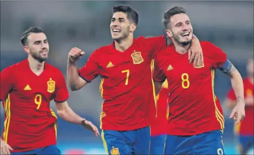  ??  ?? EL PRIMERO. Saúl marcó el 0-1 en una jugada en la que llegó desde atrás y abrió el camino para que España Sub-21 ganara en Roma.