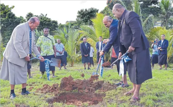  ?? Picture: LITIA RITOVA ?? The Turaga Qaranivalu Ratu Inoke Takiveikat­a (left) with iTaukei Affairs Minister Ifereimi Vasu and the Rev Manasa Saraqia officiate at the ground-breaking ceremony for an 11-acre, multi-million-dollar business park developmen­t in Tamavua.