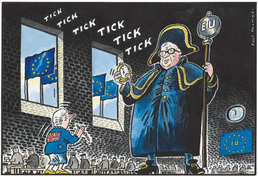  ??  ?? ‘Please, Mr Juncker – may I have some more?’ To order a print of this cartoon or one by Pugh, visit Mailpictur­es.newsprints.co.uk or call 020 7566 0360.