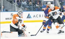  ?? Corey Sipkin ?? FAST START: The Islanders’ Simon Holmstrom drives to the net in the Islanders’ 2-1 preseason win over the Flyers.