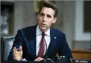  ?? TOM WILLIAMS — POOL VIA AP, FILE ?? Sen. Josh Hawley’s book “The Tyranny of Big Tech” was dropped by Simon & Schuster but was acquired by independen­t conservati­ve publisher Regnery.