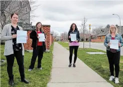  ?? RICHARD LEITNER TORSTAR ?? From left, Kathryn Campbell, Sharon Brunaccion­i, Sonia Francella and Alisa Infanti are protesting a HamiltonWe­ntworth Catholic District School Board decision to no longer bus their kids to Bishop Ryan high school this September.