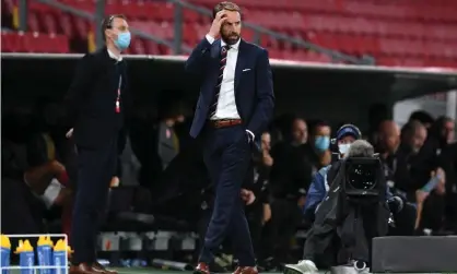  ??  ?? Gareth Southgate on the touchline during England’s Nations League draw with Denmark in Copenhagen. Photograph: Michael Regan/ Getty Images