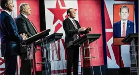  ?? Bebeto Matthews / Associated Press ?? Former Westcheste­r County Executive Rob Astorino, left, businessma­n Harry Wilson, Suffolk County Congressma­n Lee Zeldin and Andrew Giuliani at Monday’s Republican gubernator­ial debate in New York.