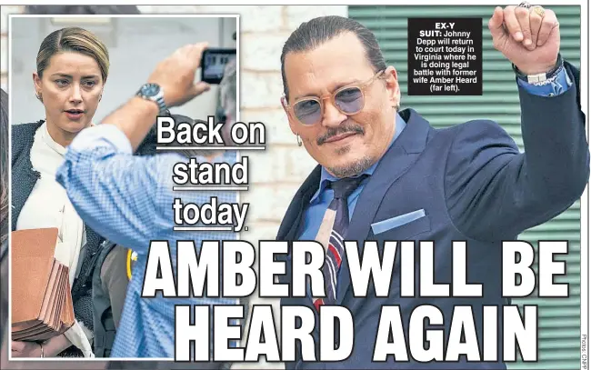  ?? Photos: CNPP ?? EX-Y SUIT: Johnny Depp will return to court today in Virginia where he is doing legal battle with former wife Amber Heard (far left).