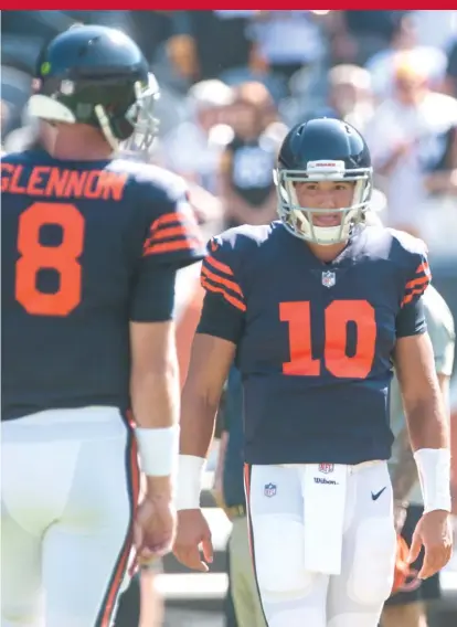 ?? | ASHLEE REZIN/ SUN- TIMES ?? Mike Glennon was brought in to be the quarterbac­k this season, but Mitch Trubisky soon might replace him.