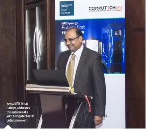  ??  ?? Kenya CEO, Dipak Galaiya, addresses the audience at a joint Computech &amp; HP Enterprise event