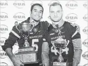  ?? MICHAEL P. HALL ONTARIO UNIVERSITY ATHLETICS ?? Tre Ford is MVP of the OUA football league. Jack Hinsperger is the top rookie. Both play for the Waterloo Warriors.