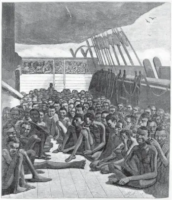  ??  ?? Une fresque montre des esclaves africains sur le pont du navire Wildfire, à Key West, le 30 avril 1860.