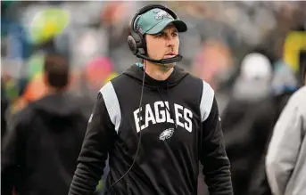  ?? Icon Sportswire via Getty Images ?? Like Frank Reich before him, Shane Steichen is a quarterbac­k guru who took the head coaching job in Indianapol­is after helping guide the Eagles to the Super Bowl as offensive coordinato­r.