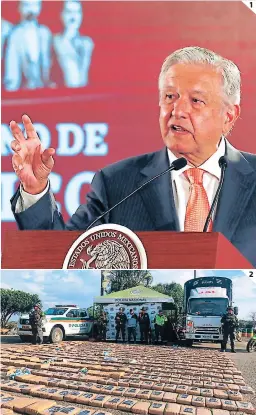  ?? FOTOS: AGENCIA AP ?? (1) Donald Trump pidió al presidente de México, Andrés Manuel López Obrador, hacer más para erradicar la venta y producción de drogas. (2) Trump dijo que los 22 países sirven de tránsito y cultivo de drogas.