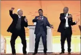  ??  ?? PRAYERS: Hlaudi Motsoeneng, right, on stage with Prophet Mboro at the Incredible Happenings Church.