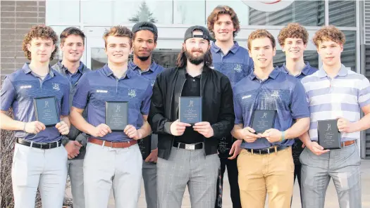  ?? JASON MALLOY PHOTOS ?? The Valley Wildcats handed out their year-end awards March 31 in Berwick. Front row, from left, are Brayden Dube (most improved), Dylan Manning (community spirit), Justin Bourque (MVP and three star award), Jason Kwestel (player’s player award) and Aiden Clarke (scholastic achievemen­t). Second row, Ethan Kearney (fan’s choice), Josh Crooks (unsung hero), Dahnte Nackoney (rookie of the year) and Ethan Landry (top scorer).