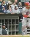  ?? HUH/AP NAM Y. ?? Mike Trout watches his solo home run during the first inning against the White Sox on Sunday.